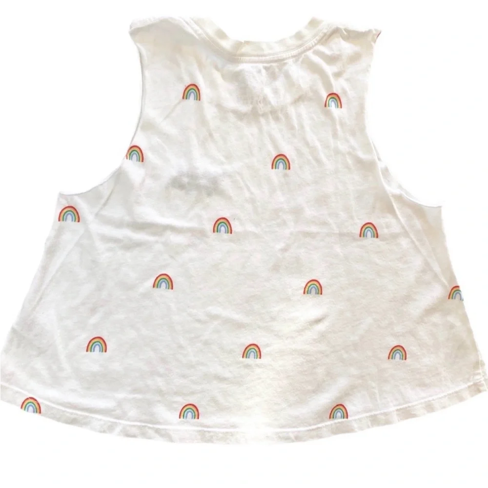 Spiritual Gangster White Crop Tank with Mini Rainbow Motif •EUC - Picture 5 of 7